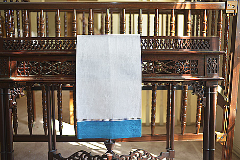 White Hemstitch Guest Towel with Hawaiican Ocean Colored Border - Click Image to Close
